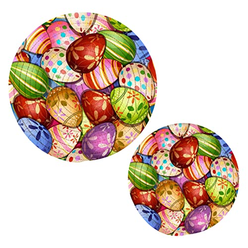 Colorful Easter Eggs Hot Mats Pads for Kitchen Heat Resistant, Easter Decorative Trivets for Hot Pots Pans Counter Tops Dining Washable Pot Holder Coasters Set