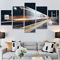 SIGNWIN 5 Panel Canvas Wall Art City Illuminations for Home Decorations Ready to Hang - 60