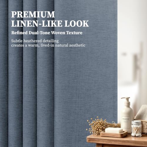BTTN 60x72 Linen Textured Waterproof Fabric Shower Curtain Set, Blue Grey by BTTN - Used condition - Image 9