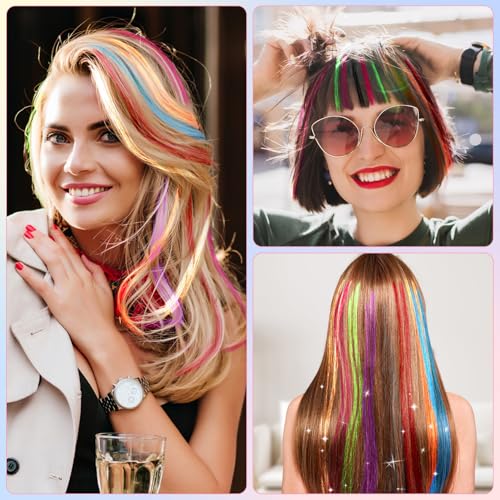 Healeved Hair Tinsel Kit with Tools 16 Colors 48 Inch Hair Extensions for Braiding and Styling Heat Resistant Glitter Strands for Parties Festivals and Cosplay - Image 2