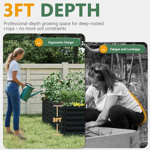 FOOWIN 2pcs 6x3x3ft Galvanized Raised Garden Bed, Planter Raised Garden Boxes Outdoor, Large Metal Raised Beds for Gardening, Garden Bed for Vegetables, Flowers, Herb, Black - Image 5