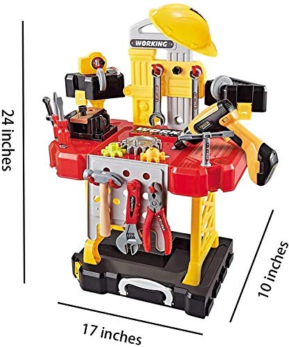 Toy Choi's 83 Pieces Kids Construction Toy Workbench for Toddlers Kids Workbench Construction Tool Bench Set, Boys Toy Work Shop Tools Workbench for Toddlers