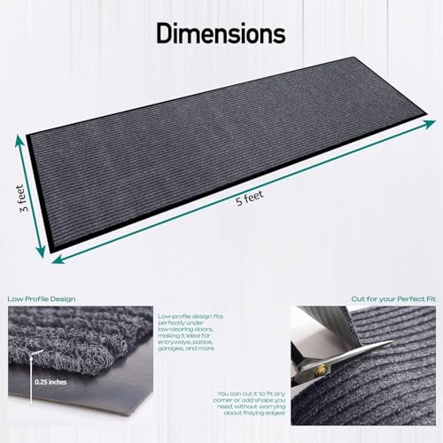 Image of MaxMat 4-Pack Extra Large 3x5 Ft Heavy Duty Door Mats - Tough Rubber Backing, Traps Mud, Dirt & Water, Low-Profile, Easy to Clean - Ideal for Front Door, Back Door, Garage & Mudroom (Grey)