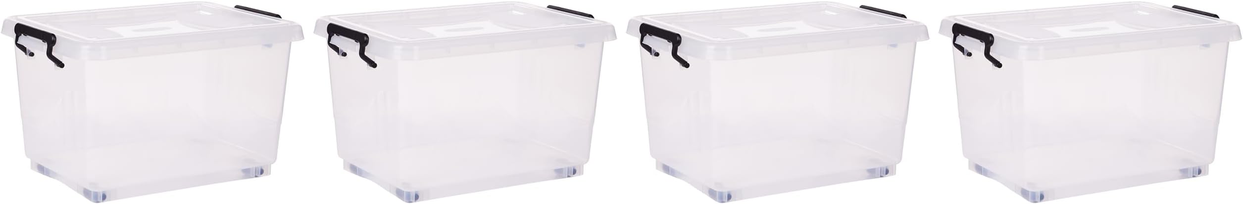 Cosmoplast 22L Clear Plastic Storage Box with Wheels & Lockable Lid Set of 4