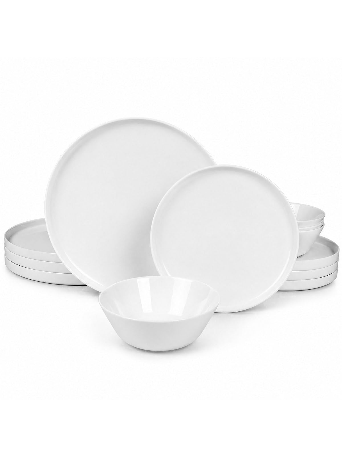 LaGlint Opal Glass Dinner Set 12 Piece for 4 White Plates Bowls Set
