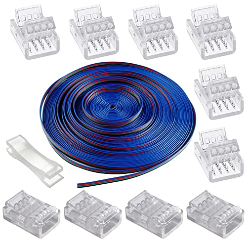 GTIWUNG LED Verlängerungskabel 10M/32.8ft, 4 Polig LED Band Verbindungskabel LED Strip Extension Kabel, inkl Lückenlose Stecker, 4-Poliger 10mm Stecker für 5050 3528 2835 LED...