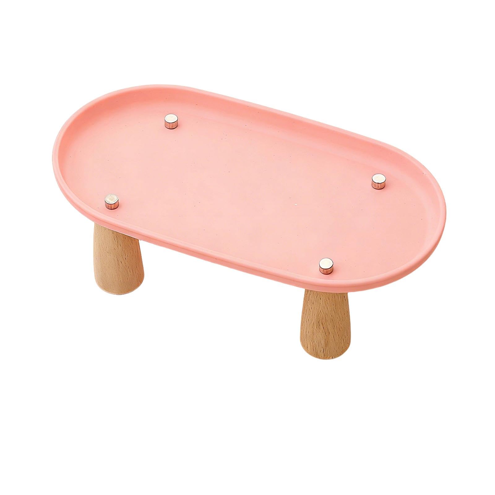 Baoblaze Cat Bowl Stand Wooden Leg Sturdy Nordic Oval Stable for to Protect Cat Neck Feeding Station Pet Feeder Stand Rack, Pink 24cmx13cm