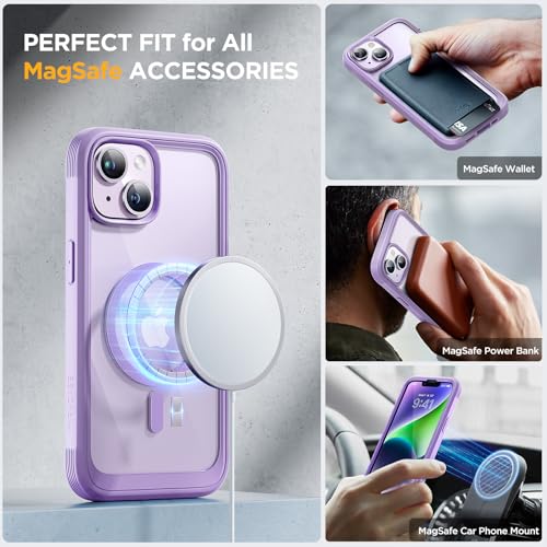 Image of Miracase Glass Series Designed for iPhone 14 Plus Case 6.7 inch, 2023 Upgrade Full-Body Magnetic Clear Case with Built-in 9H Tempered Glass Screen Protector,Compatible with MagSafe,Purple
