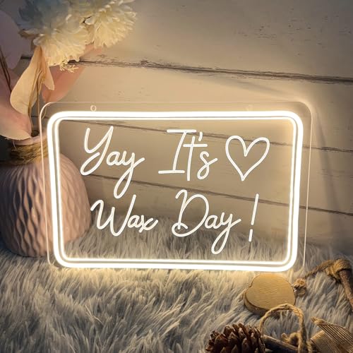 Image of Yay It's Wax Day Neon Sign Decor 3D Art Carving Design Indoor Bedroom Led Neon Signs Backdrop Flex Christmas Party Business Shop Window Wedding Living Room Birthday Gift(Warm White,USB,30x20CM)