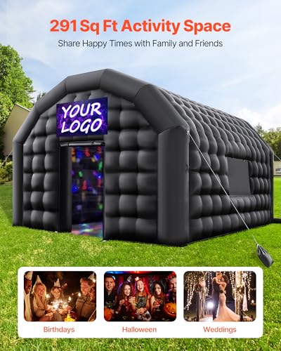 Image of VEVOR Inflatable Nightclub, 17.72 x 16.4 x 13.9 ft Inflatable Party Tent with 680W Blower & Sandbag, Ventilated Blow up Night Club with 2 Windows, Air Cube House for Event Birthday Wedding Party