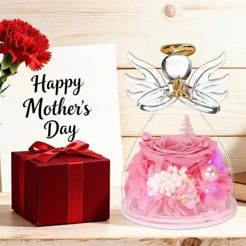Image of Preserved Flowers for Delivery Prime,Birthday Gifts for Women Mom Grandma | Christmas Rose Gifts for Women Her Grandma,Preserved Light Up Rose In Glass Angel Figurines,Wife Mom Women Stocking Stuffers