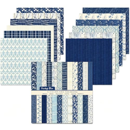 24 Feuilles Bloc Papier Scrap, 30,5 x 30,5 cm, Double Face Papier pour Scrapbooking, 24 Designs Papiers décoratifs de Cartonné pour Journal Album de...