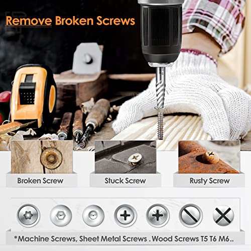 Image of 5Pcs Screw Extractor Set Spiral Flute Bolt Extractor Set Cr-MO Easy Out Bolt Extractor Set for Removing Stripped Screws and Broken Bolts | Spiral Flute,35 Cr-MO Broken Bolt Extractor Kit,Stripped Screw Extractor Kit For Remove Broken Screws,Bolts,Studs and Nuts