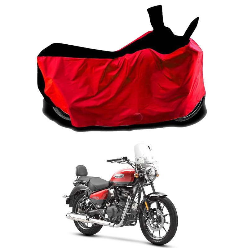 MITHILA MART-Compatible with Royal Enfie Meteor 350 Fireball Bike Body Cover Water Resistance Dust Proof UV-Rays Full Body Protection (Black & Red)