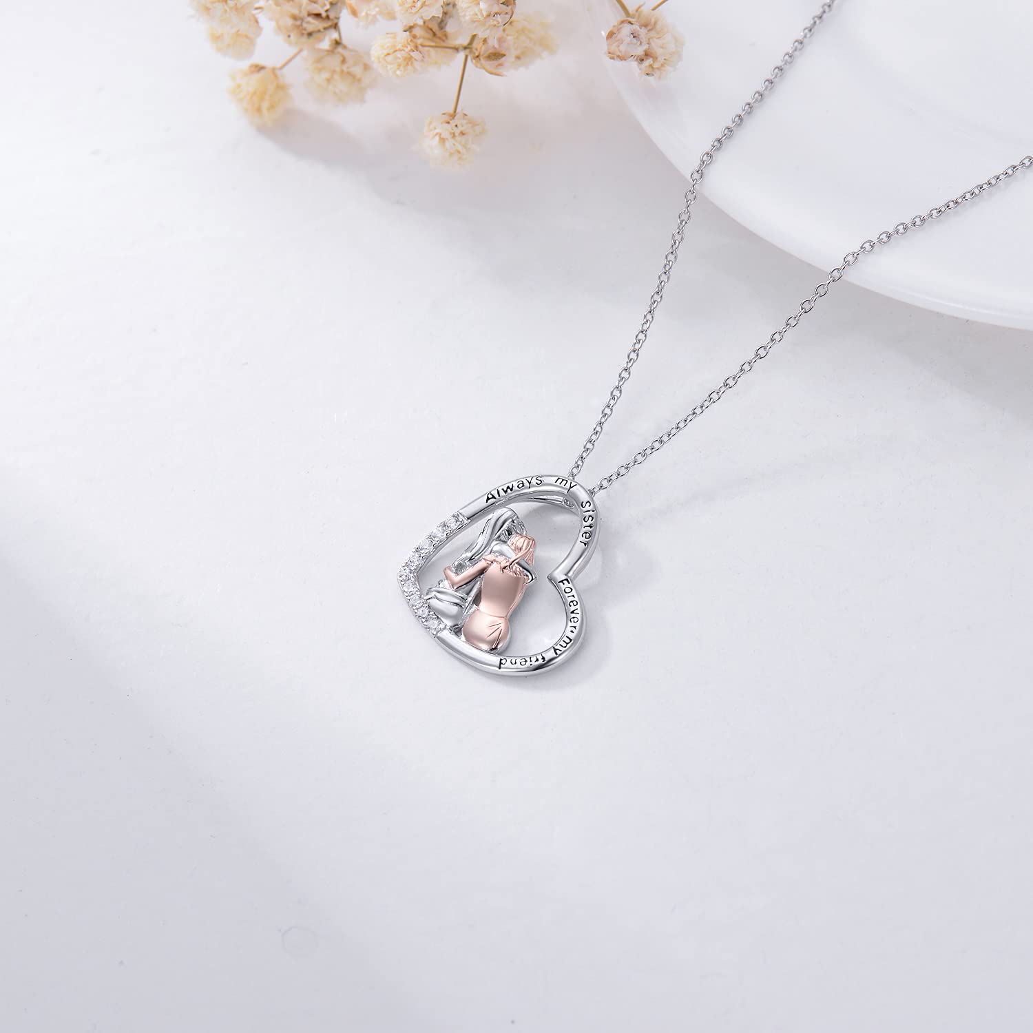 TOUPOP Geschenk für Schwestern 925 Sterling Silber Schwester Kette 2/3 Schwestern Anhänger Schmuck für Schwester Mama Damen Freundin Tochter Geburtstag Weihnachtstag