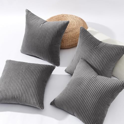 Image of Topfinel Decorative Grey Throw Pillow Covers Cushion Cases, Set of 4 Soft Velvet Modern Double-Sided Designs, Mix and Match for Home Decor, Pillow Inserts Not Included (18x18 inch)
