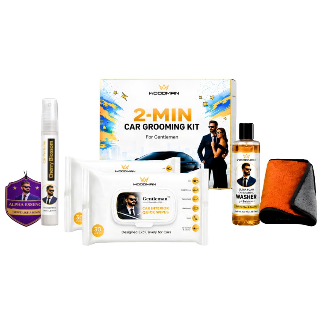 Woodman 2 Min Car Care Cleaning Kit - Perfume Card + Spray (60 Puffs) | Car Wipes (2 * 30=60 Wipes) | Windshiled Washer-200ml | Dual Sided Micro Fibre Cloth (600gsm)-image-18