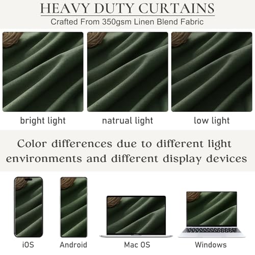 Image of Loden Spring Living Room Curtains Linen 90 Inches Long Pinch Pleated Traverse Window Curtains Complete Blackout Heat & Cold Blocking for Sliding Glass Dark Olive Green Drapes (40 inchwx90 inchLx2 Panels)
