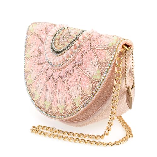 Mary Frances Pink Petals Beaded Crossbody Handbag Daisy-Motif Half-Moon Convertible Clutch Bag4