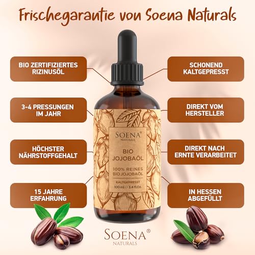 Foto von JOJOBAÖL BIO Kaltgepresst | Für Haare Haut Nägel - 100% Natürlich & Rein | Haaröl, Gesichtsöl, Körperöl Straffend | Anti-Aging für elastische Haut - Vegan | Feuchtigkeitspflege - Made in Germany