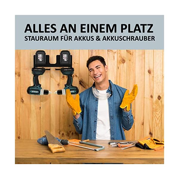 Meistergut® Premium Wandhalterung für Makita Akkus aus massivem Stahl [MADE IN GERMANY] - Stabiler Akkuhalter für Ordnung in der Werkstatt und Auto inkl. Befestigungs-Set - Profi Anbringung – Bild 5