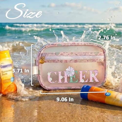 Image of COSHAYSOO Clear CHEER Makeup Bag Cheerleader Team Gifts Cheerleading Hair Skincare Cosmetic Accessories Organizer for College Women Teen Girls, Small Waterproof Travel Pouch for Purses Backpack Tote