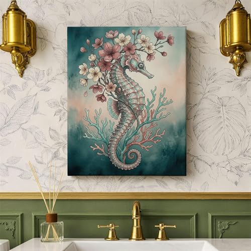 Tableau abstrait hippocampe et toile murale de chambre moderne - 5