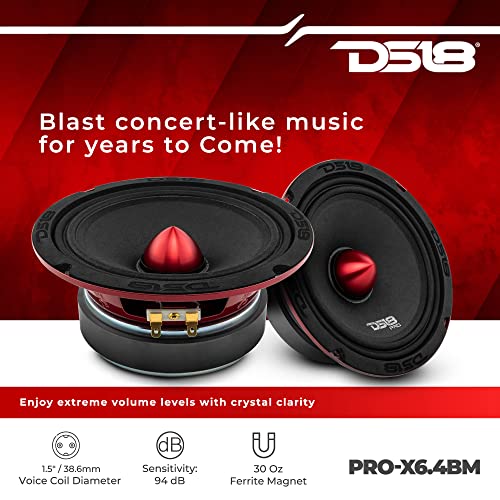 Ds18 Pro-X6.4Bm Loudspeaker - 6.5", Midrange, Red Aluminum Bullet, 500W Max, 250W Rms, 4 Ohms - Premium Quality Audio Door Speakers For Car Or Truck Stereo Sound System (1 Speaker) #TOP2