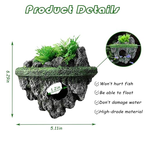 Image of Floating Aquarium Decor, Fish Tank Decorations, Natural Rock Design with Mini Caves, Fun Resting Spot for Betta, Guppies, Goldfish and Small Pets