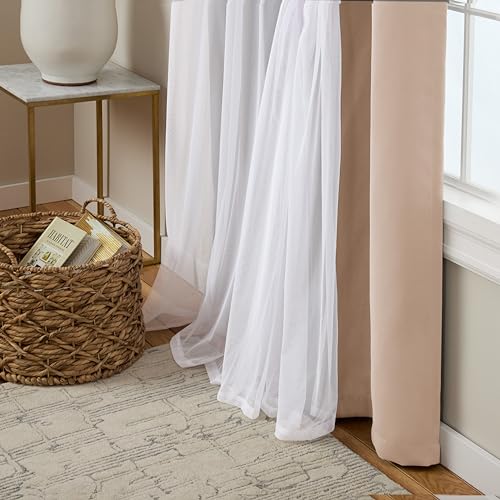 Image of TOWN & COUNTRY LUXE Talia Double Layer Indoor Curtains,Sheer and Room Darkening Blackout,Grommet Top,Energy Efficient Set, Rose Blush,52 inch W x 84 inch L (Pack of 12)