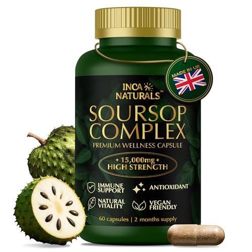 Inca Naturals Soursop Graviola Capsules | Extra High Strength 15 000mg 30:1 Extract Per Serving & 40mg Vitamin C& 10mg zinc picolate | Potent Antioxidant 2 Month Supply Superfruit Supplement
