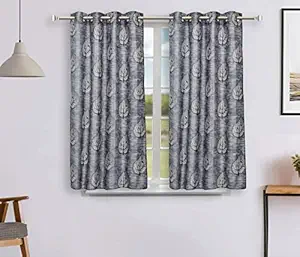 Amazon Brand - Solimo Polyester Leaf Print Window Curtain (Pack of 2, 5 Feet, Grey)