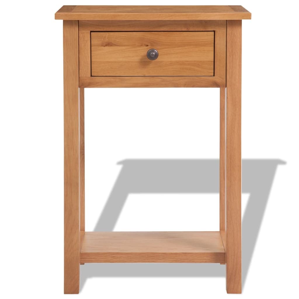 Solidny stolik konsolowy z litego drewna dębowego 50 x 32 x 75 cm z szufladą, prosty stolik konsolowy do salonu, przedpokoju lub jako stolik pomocniczy