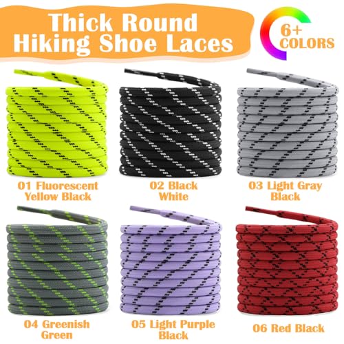 Image of DELELE 2 Pair Thick Round Climbing Shoelaces Hiking Shoe Laces Boot Laces