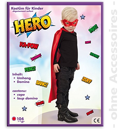Party-Chic 15475 Children's Costume-Red Hero-Cape with Mask-Size 104-116, 104 (EU)