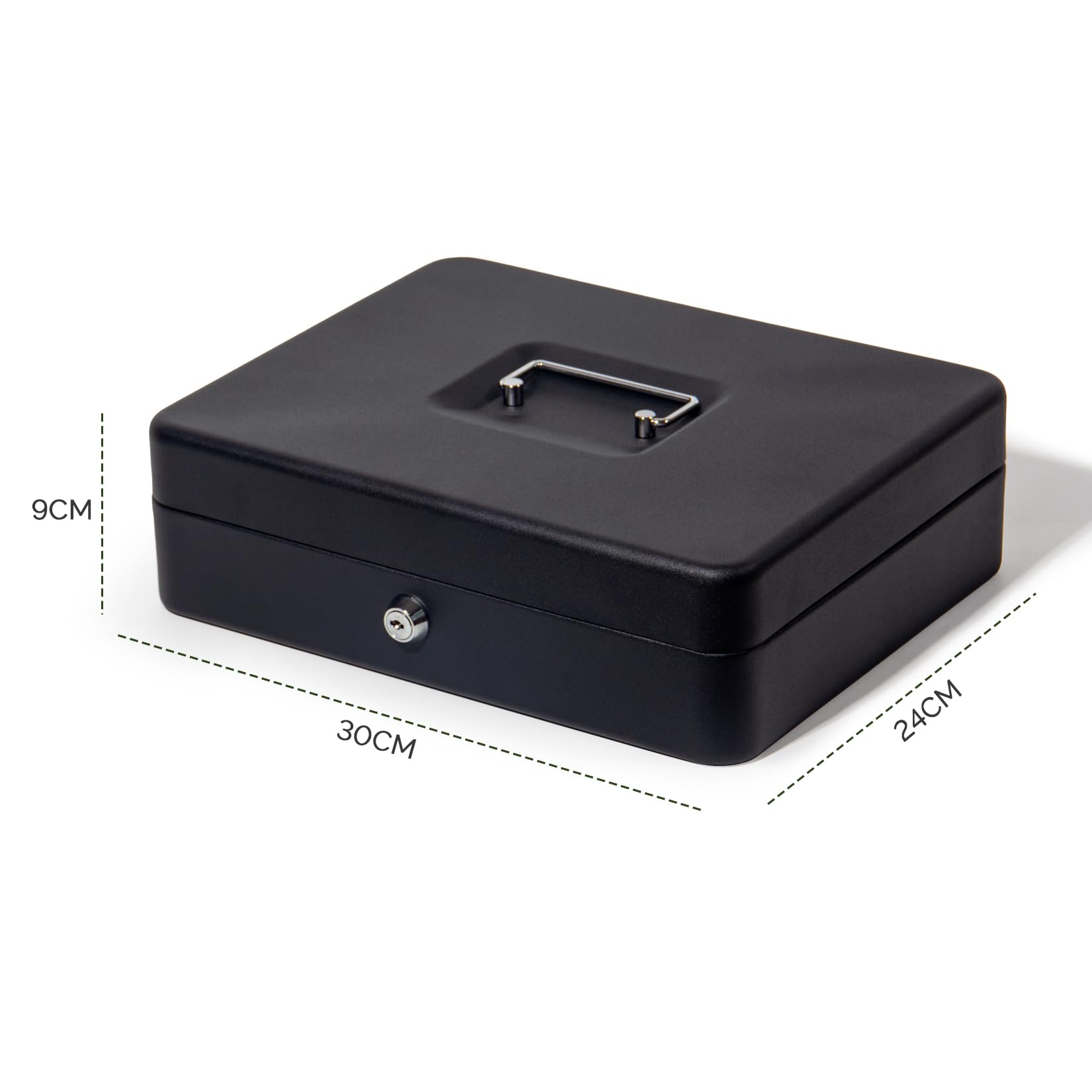 GREELUE Geldkassette mit münzzählbrett, 30x24x9 CM, Kasse Abschließbar, Cash Box Groß, Spardose, Geld organizer (Schwarz-30cm)