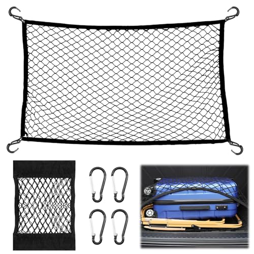 KASURE Gepäcknetz Auto, 80 X 100 cm Kofferraumnetz Mit 4 Karabinern, Kann Auf 144 X 180 cm Kofferraum Netz Erweitert Werden, Passend Für Die Meisten Kofferraumnetze Autos, Festes Gepäck