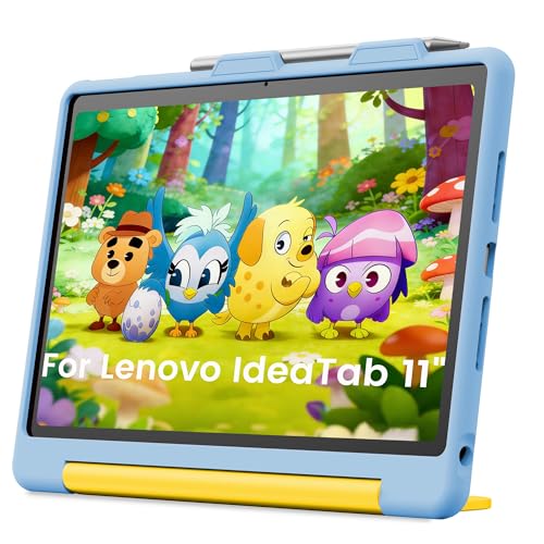 INFILAND Kids Case for Lenovo Idea Tab 11 Inch 2025 (TB-336ZU/TB-336FU)/Moto Pad 2026 Durable Soft Shockproof Stand Protective Cute Cover with Handle for Boys Girls (Blue-Yellow)