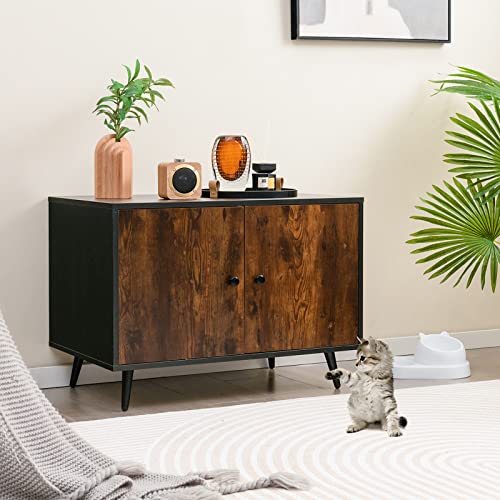 image for Tangkula Cat Litter Box Enclosure, Hidden Cat Washroom Cabinet with 2 