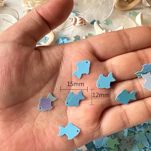 Image of 1000+pcs Blue Fish Confetti for Birthday Party Decorations | 1.2OZ Under the Sea Party Table Glitter Decor,PVC Table Confetti
