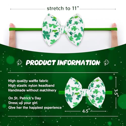 YanJie Baby Bows Nylon Green Bow Headbands for Infant Girls Shamrock Clover Headband Newborn Toddler Headband St Patricks Day Hair Accessories White4