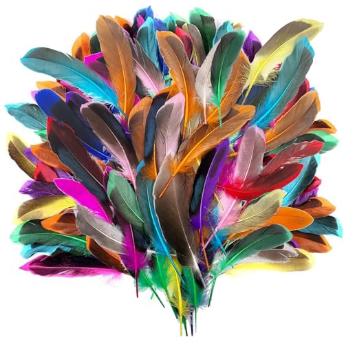 MHYMX Federn zum Basteln, 100 Stück Bastelfedern Bunte Federn Basteln Kunstfedern für DIY Ohrring Hochzeit Traumfänger Haarschmuck Maskenherstellung Kopfschmucksfedern Schulhandwerk