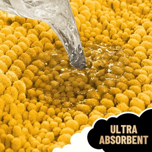 Image of OLANLY Thick Bathroom Runner Rugs 44x24, Extra Absorbent Chenille Striped Bath Rugs, Rubber Backing, Machine Wash, Long Bath Mats for Bathroom, Tub and Shower, Home Decor Accessories, Golden Yellow