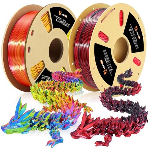 Image of LOVOON Silk PLA 3D Printer Filament Bundle 2 KG, PLA Filament 1.75mm, Shiny Silk Blue /Yellow /Red and Silk Black /Red, Color Changing 3D Printer PLA Filaments, 1KG X 2 Spools