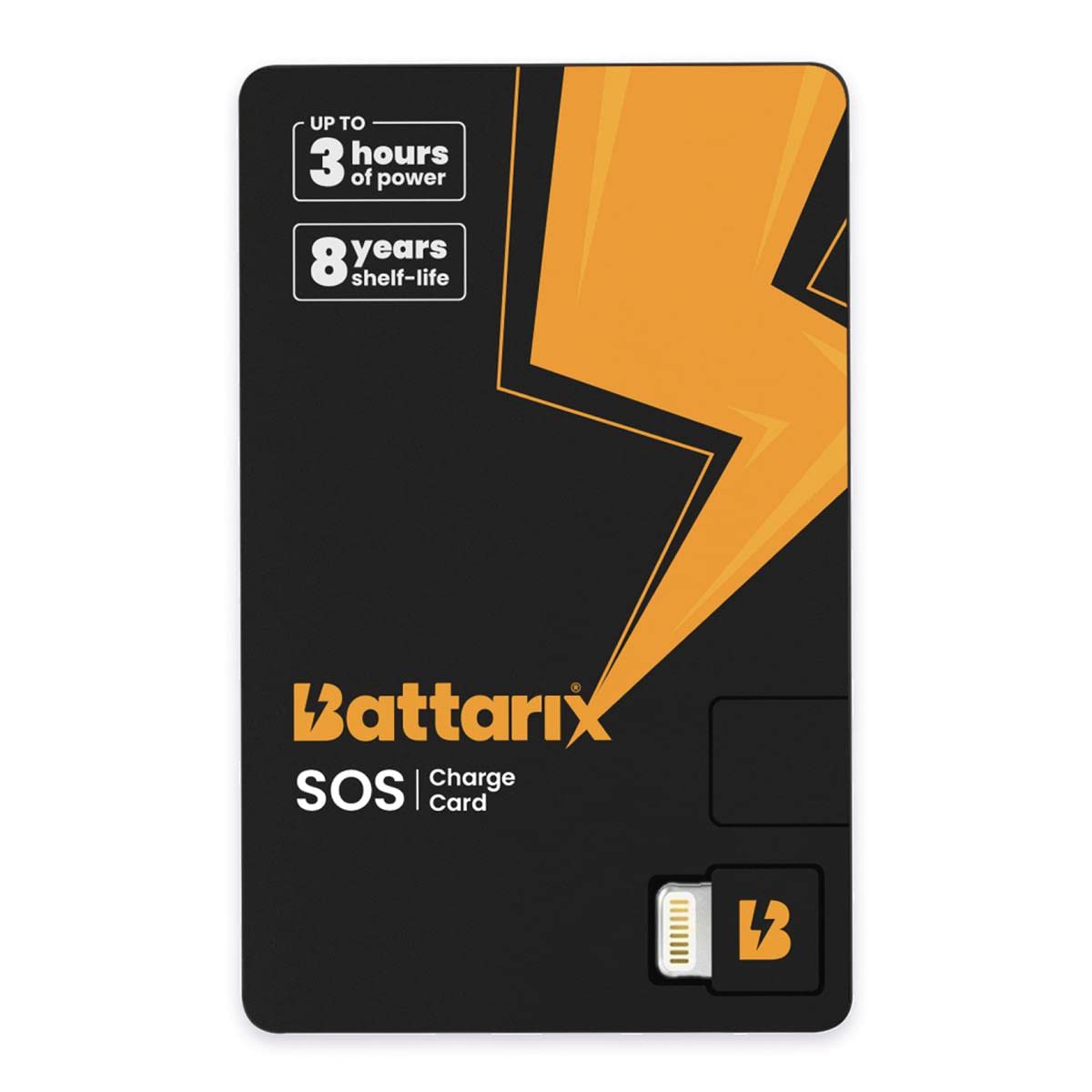 BATTARIX Power Card - Portable Charger Power Bank, Fast Charging, External Battery for Emergency Survival Everyday Carry Lightning & USB C for Android+iPhone (Single Use, Pre-Charged)