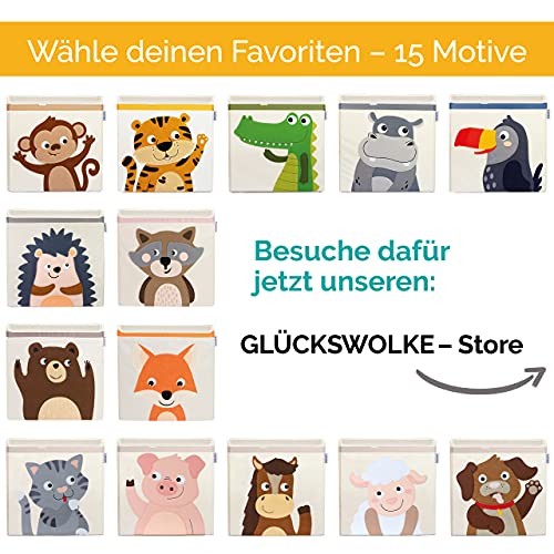 GLÜCKSWOLKE Kinder Aufbewahrungsbox - 15 Motive I Spielzeugkiste mit Deckel für Kinderzimmer I Spielzeug Boxen Tiger (33x33x33) Aufbewahrung im Kallax Regal I Dschungel Safari Kiste (Ronja Raubtiger)