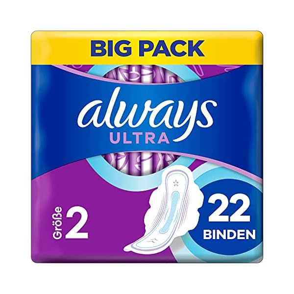 Always Ultra Binden Damen Gr. 2 (Damenbinden mit Flügeln) Long, Big Pack, ultra dünn und super saugfähig…
