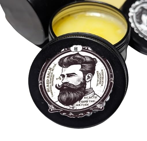 Handmade Natural Beard Balm, Conditioning Moustache balm, Beard growing balm with Calendula Chamomile Peppermint and Stinging Nettle (#4 Lavender Essential Oil, 100 ml)