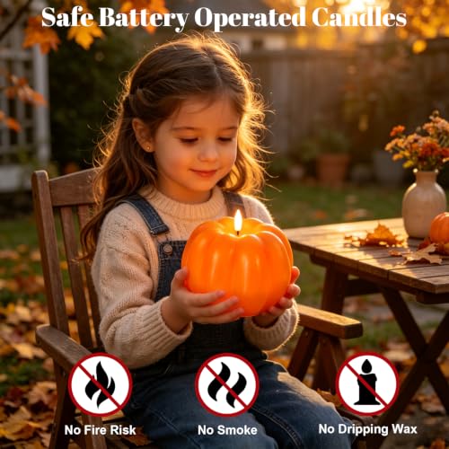 Image of Wondise Orange Fall Decorations Real Wax Pumpkin Candles with Remote Timer | Battery Operated Fall Candles Fall Decor for Thanksgiving Gifts, Autumn Farmhouse Harvest Decor for Home Decoration