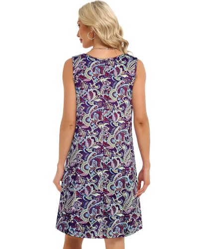 Image of Womens Summer Dresses Casual V Neck Sleeveless Pockets Beach Loose Sundress | 2026 Loose Tank Sun dres with pockets, Casual Beach Cover Up, Fashion Vacation Outfits, Tshirt Floral Boho A-Line Flow Dress